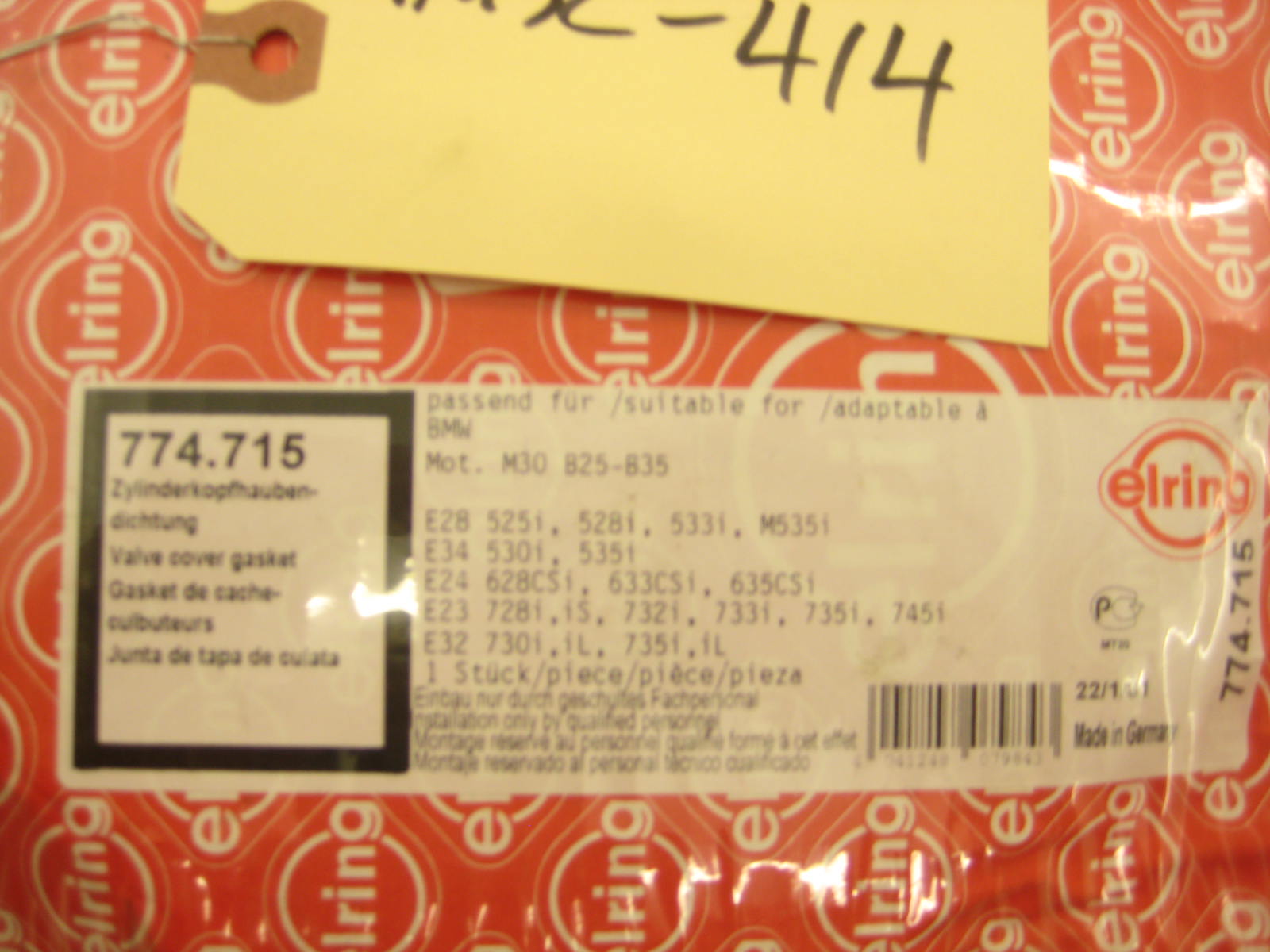 bmw e30 325 318 valve cover gasket m30 elring 774 715