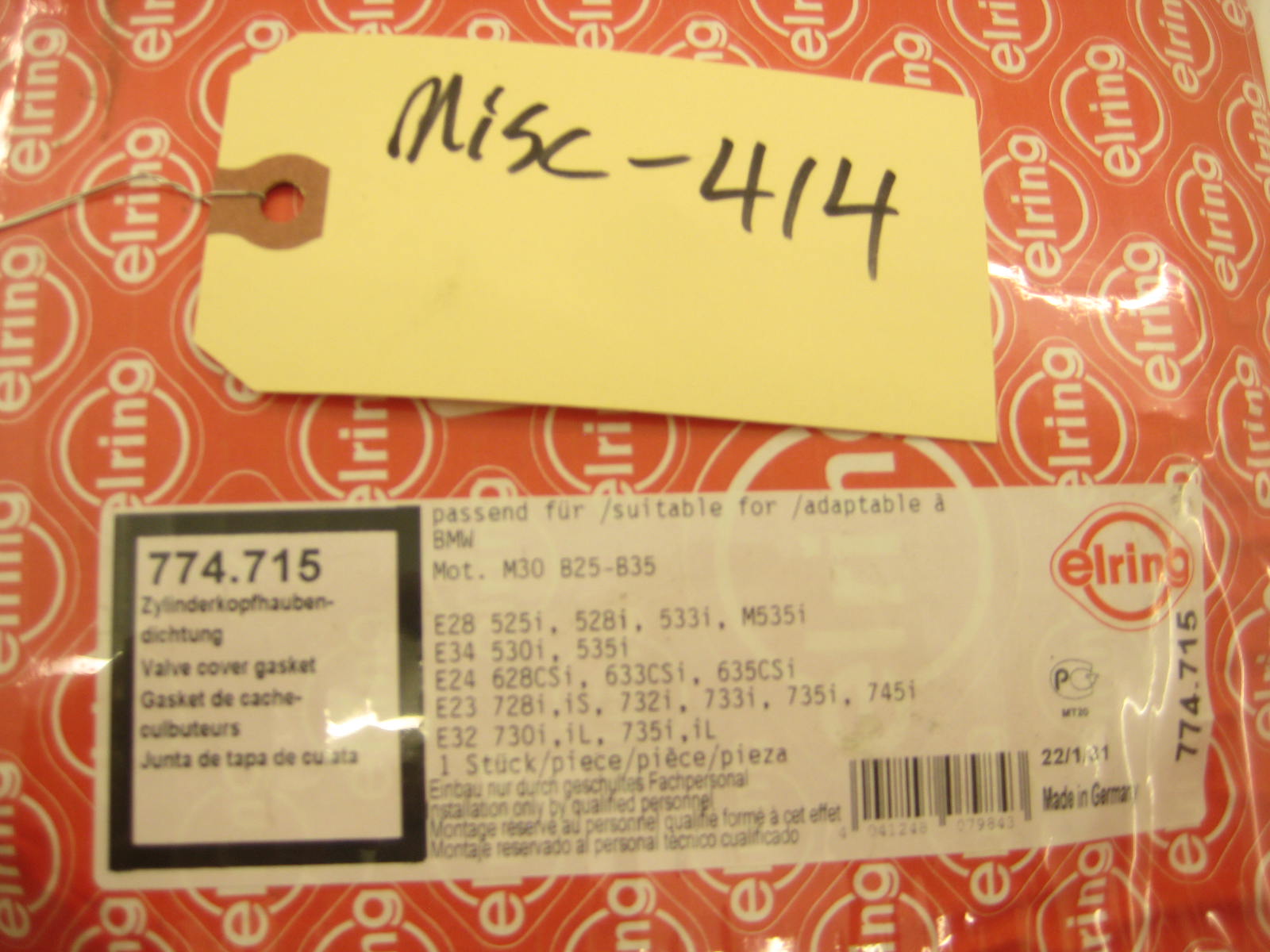 bmw e30 325 318 valve cover gasket m30 elring 774 715